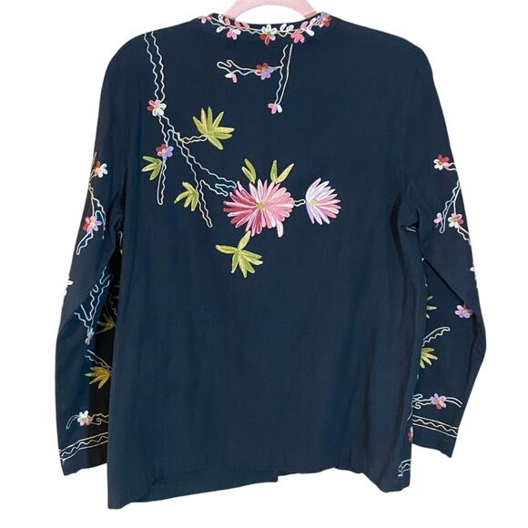 Bedford Fair Embroidered Floral Jacket Black Cotton Blend Boho India Medium - Picture 2 of 6